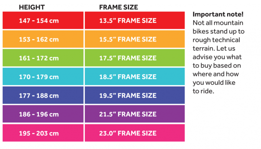 Adult Mountain Bike Size Chart