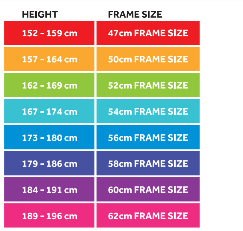 Adult Road Bike Size Chart